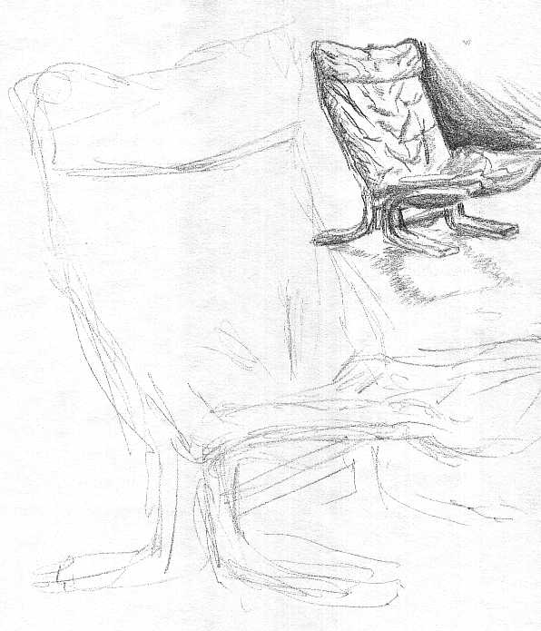 Pencil drawing of leather chair, c. 1977